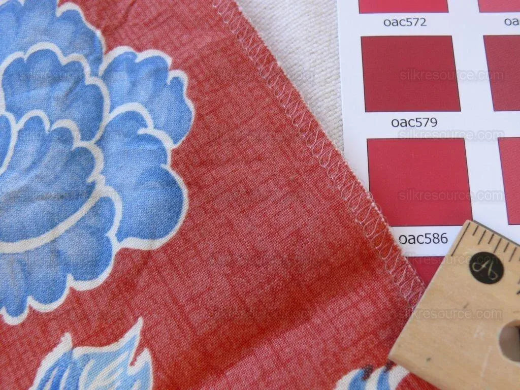 Brunschwig &amp; Fils Shishi Blue Peony &amp; Chinese Lion On Poppy Red MSRP USD336/y