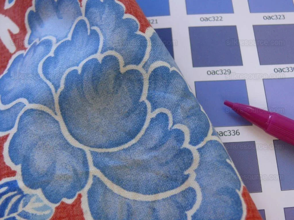 Brunschwig &amp; Fils Shishi Blue Peony &amp; Chinese Lion On Poppy Red MSRP USD336/y