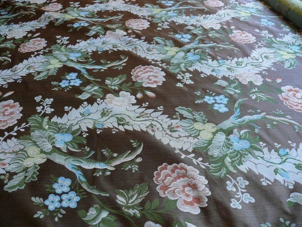 Scalamandre Mont Blanc Silk Lampas Red Gold Blue On Hazelnut Bro