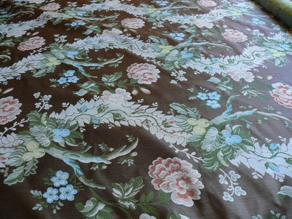 Scalamandre Mont Blanc Silk Lampas Red Gold Blue On Hazelnut Bro