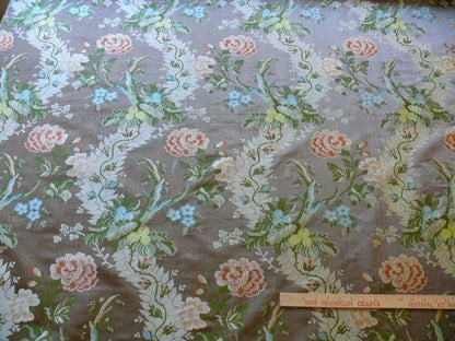 Scalamandre Mont Blanc Silk Lampas Red Gold Blue On Hazelnut Bro