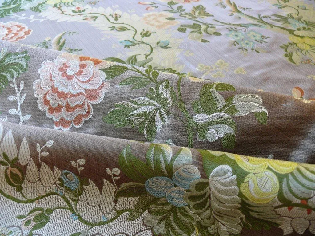 Scalamandre Mont Blanc Silk Lampas Red Gold Blue On Hazelnut Bro