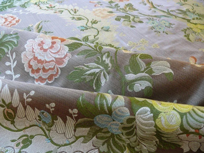 Scalamandre Mont Blanc Silk Lampas Red Gold Blue On Hazelnut Bro