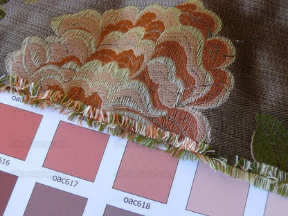 Scalamandre Mont Blanc Silk Lampas Red Gold Blue On Hazelnut Bro