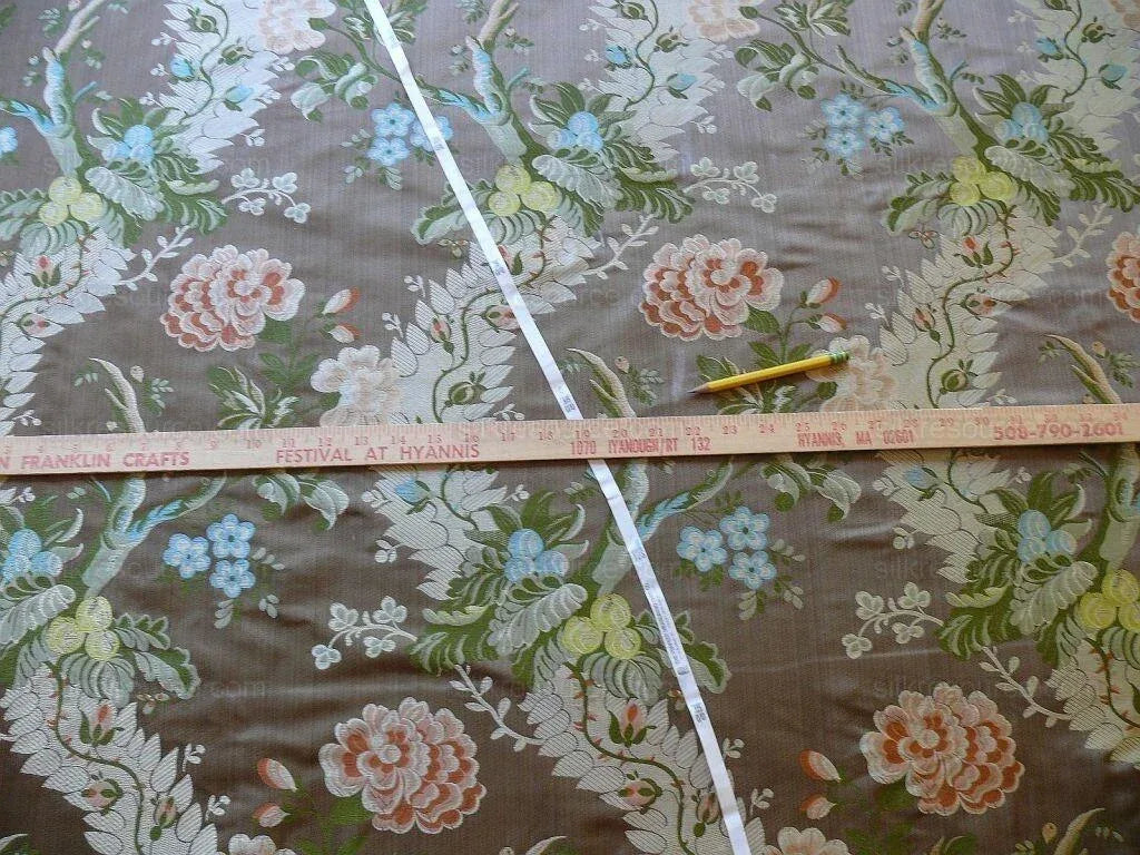 Scalamandre Mont Blanc Silk Lampas Red Gold Blue On Hazelnut Bro