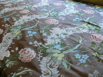 Scalamandre Mont Blanc Silk Lampas Red Gold Blue On Hazelnut Bro