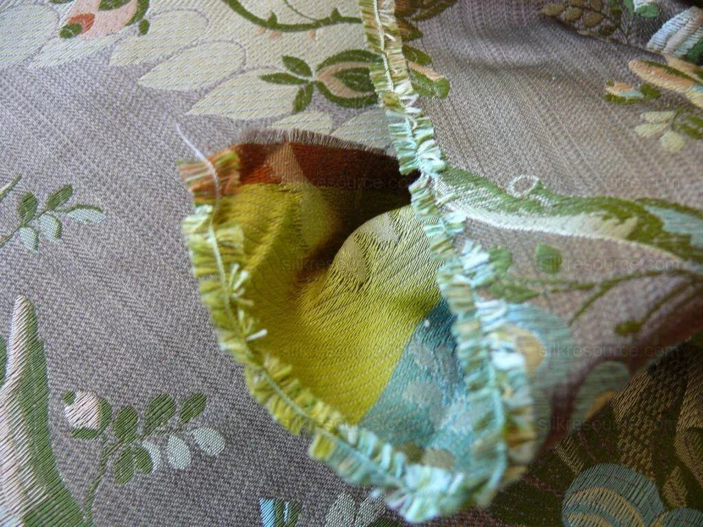 Scalamandre Mont Blanc Silk Lampas Red Gold Blue On Hazelnut Bro