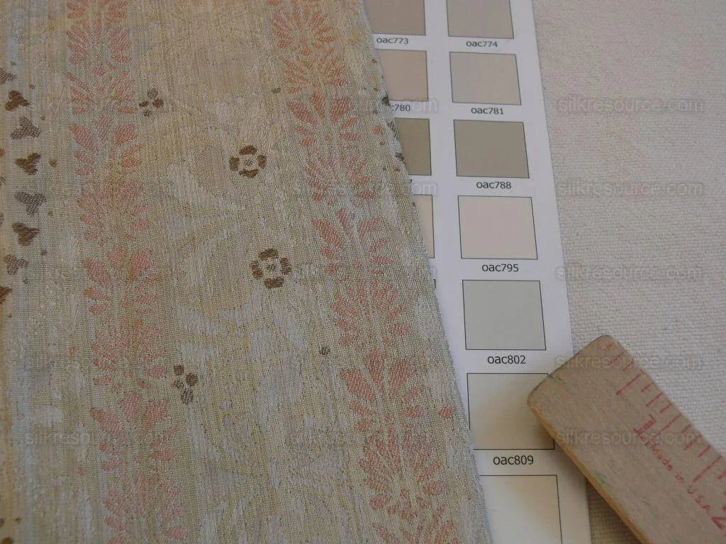 By Yard Fabricut Medallion 100% Silk Stripe In Petal Pink Silvery White Cream Green Gold Strie