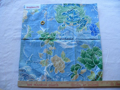 Brunschwig &amp; Fils Shishi Peony &amp; Chinese Lion On Turquoise Cotton MSRP USD 336/Y