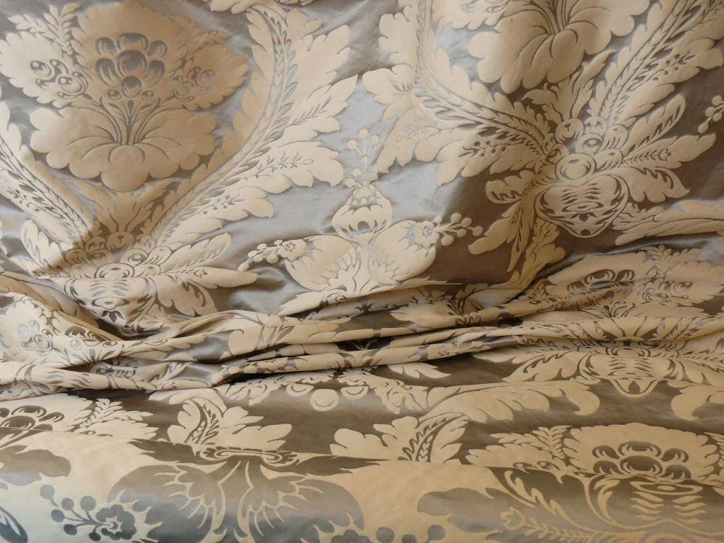 CLARENCE HOUSE COSETTE PALE BLUE SILK & COTTON SATIN DAMASK
