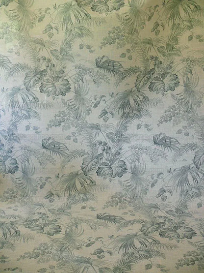 Scalamandre Tropical Toile Linen Gustavian Blue and Ivory White Butterfly Fern Palm Berry MSRP USD 215