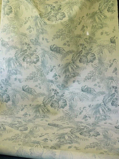 Scalamandre Tropical Toile Linen Gustavian Blue and Ivory White Butterfly Fern Palm Berry MSRP USD 215