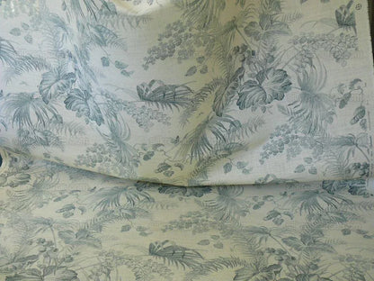 Scalamandre Tropical Toile Linen Gustavian Blue and Ivory White Butterfly Fern Palm Berry MSRP USD 215