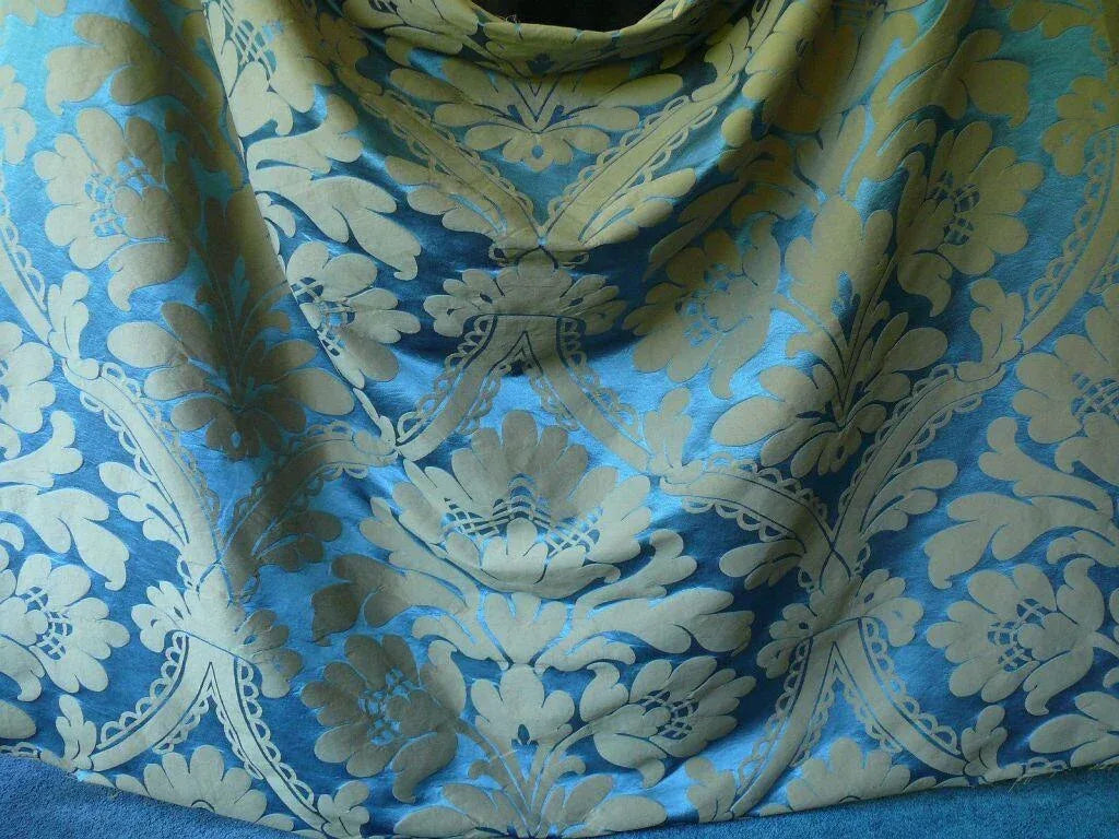 1.3Y STUNNING SILK DAMASK RENAISSANCE DEEP TEAL BLUE MSRP$278/Y
