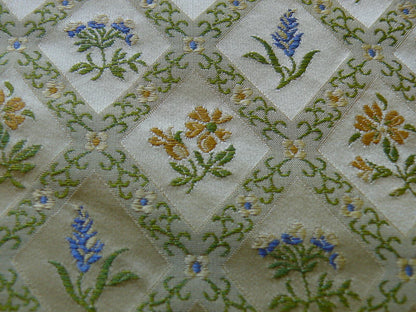 100% SILK LAMPAS ORANGE & BLUE PETITE FLOWER DIAMOND