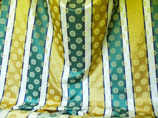 by yard Scalamandre Woven Stripe Satin Stripe Classic Green Gold Medallion Daisy Sunflower