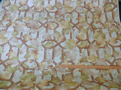 Brunschwig & Fils Vite Grape Vineyard Foliage Viticulture Printed Cotton Satin Light Blue Sky Green