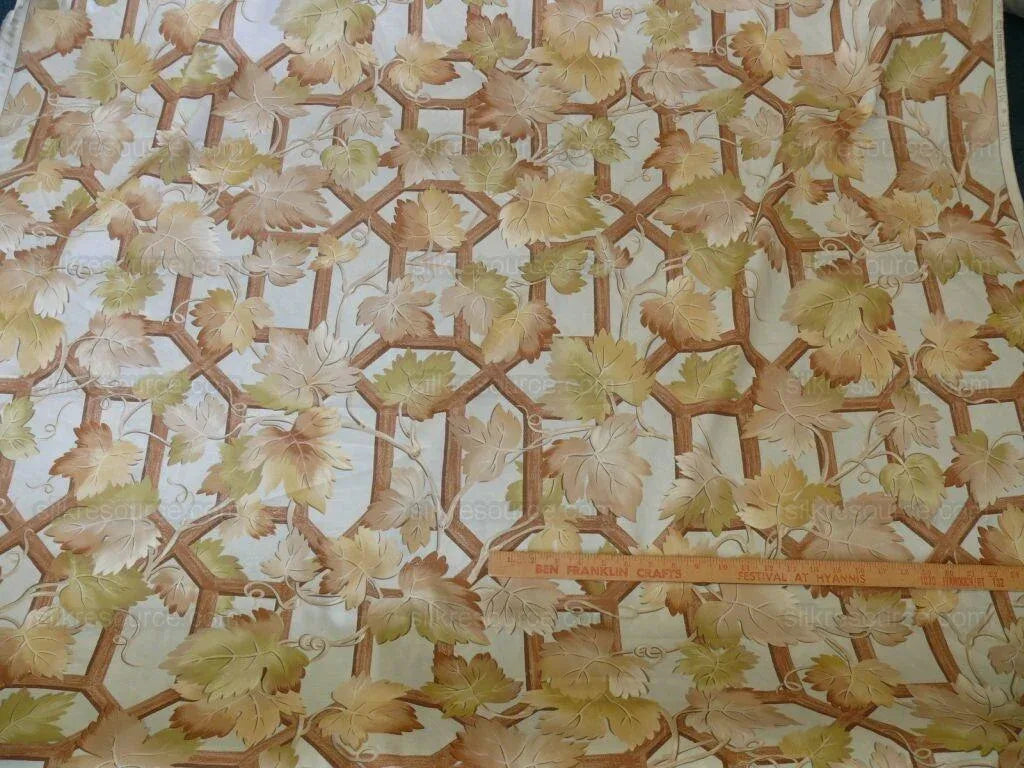 Brunschwig &amp; Fils Vite Grape Vineyard Foliage Viticulture Printed Cotton Satin Light Blue Sky Green