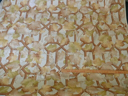 Brunschwig &amp; Fils Vite Grape Vineyard Foliage Viticulture Printed Cotton Satin Light Blue Sky Green