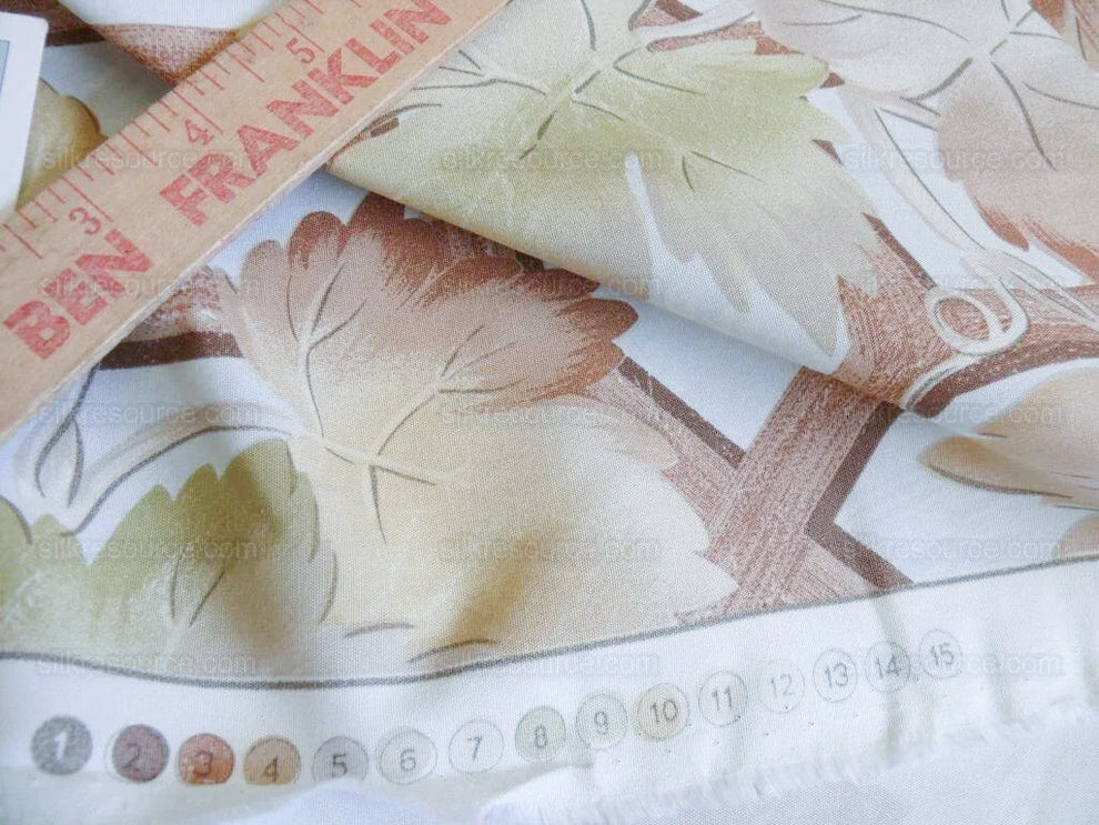 Brunschwig & Fils Vite Grape Vineyard Foliage Viticulture Printed Cotton Satin Light Blue Sky Green