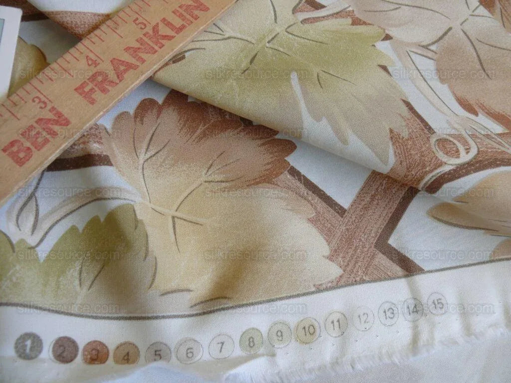 Brunschwig &amp; Fils Vite Grape Vineyard Foliage Viticulture Printed Cotton Satin Light Blue Sky Green