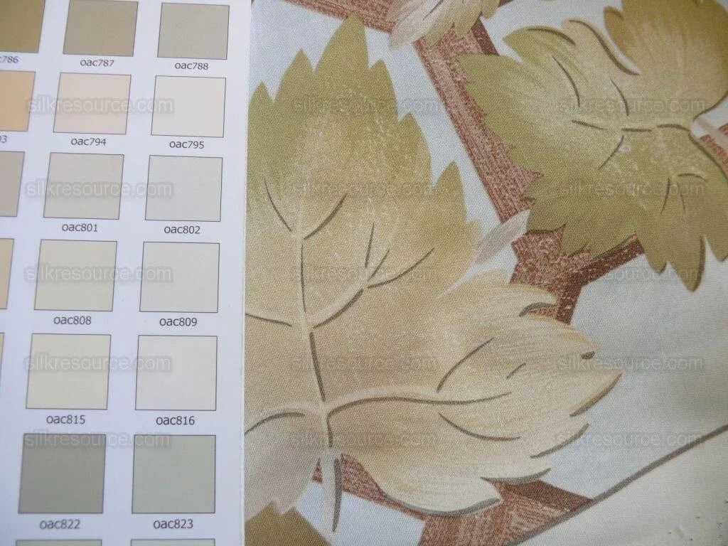 Brunschwig &amp; Fils Vite Grape Vineyard Foliage Viticulture Printed Cotton Satin Light Blue Sky Green