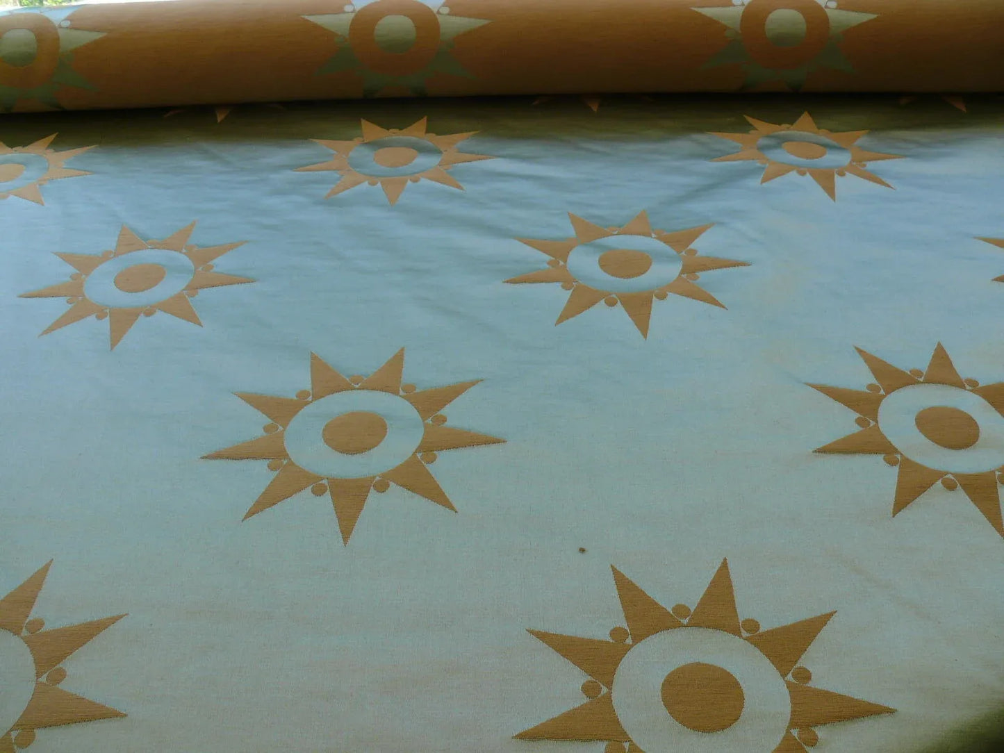 BTY CLARENCE HOUSE URSUS SUNBURST SILK BROCADE AQUA TEAL BRONZE