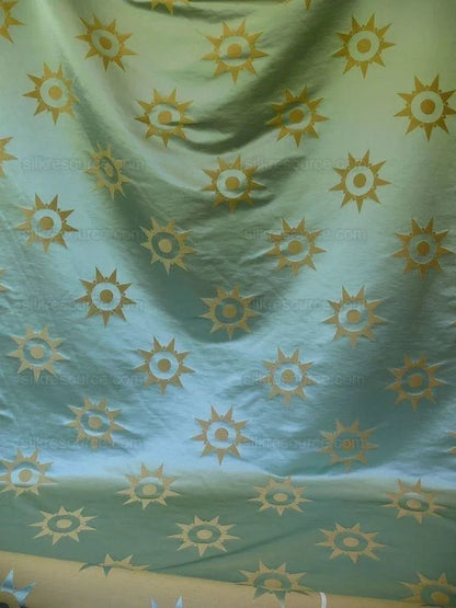 Bty Clarence House Ursus Sunburst Silk Brocade Aqua Teal Bronze