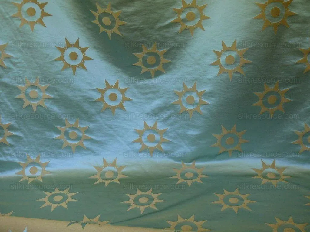Bty Clarence House Ursus Sunburst Silk Brocade Aqua Teal Bronze