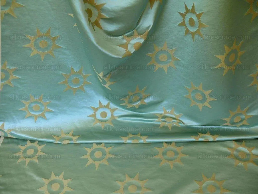 Bty Clarence House Ursus Sunburst Silk Brocade Aqua Teal Bronze