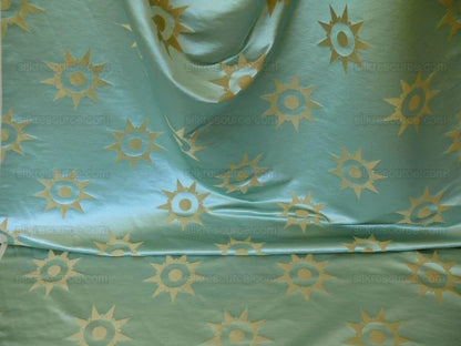 Bty Clarence House Ursus Sunburst Silk Brocade Aqua Teal Bronze