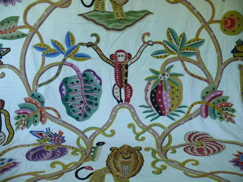 BTY Clarence House Jembala MONKEY JUNGLE Wool Crewel MSRP$498/Y