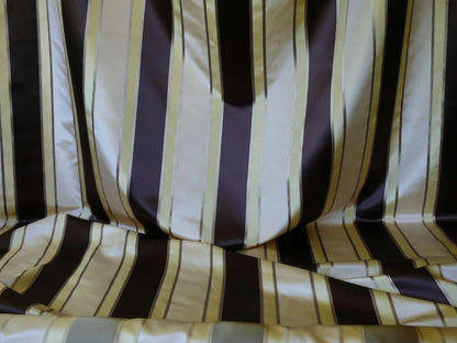 SCALAMANDRE 100% SILK SATIN STRIPE DEEP CHOCOLATE CHAMPAGNE
