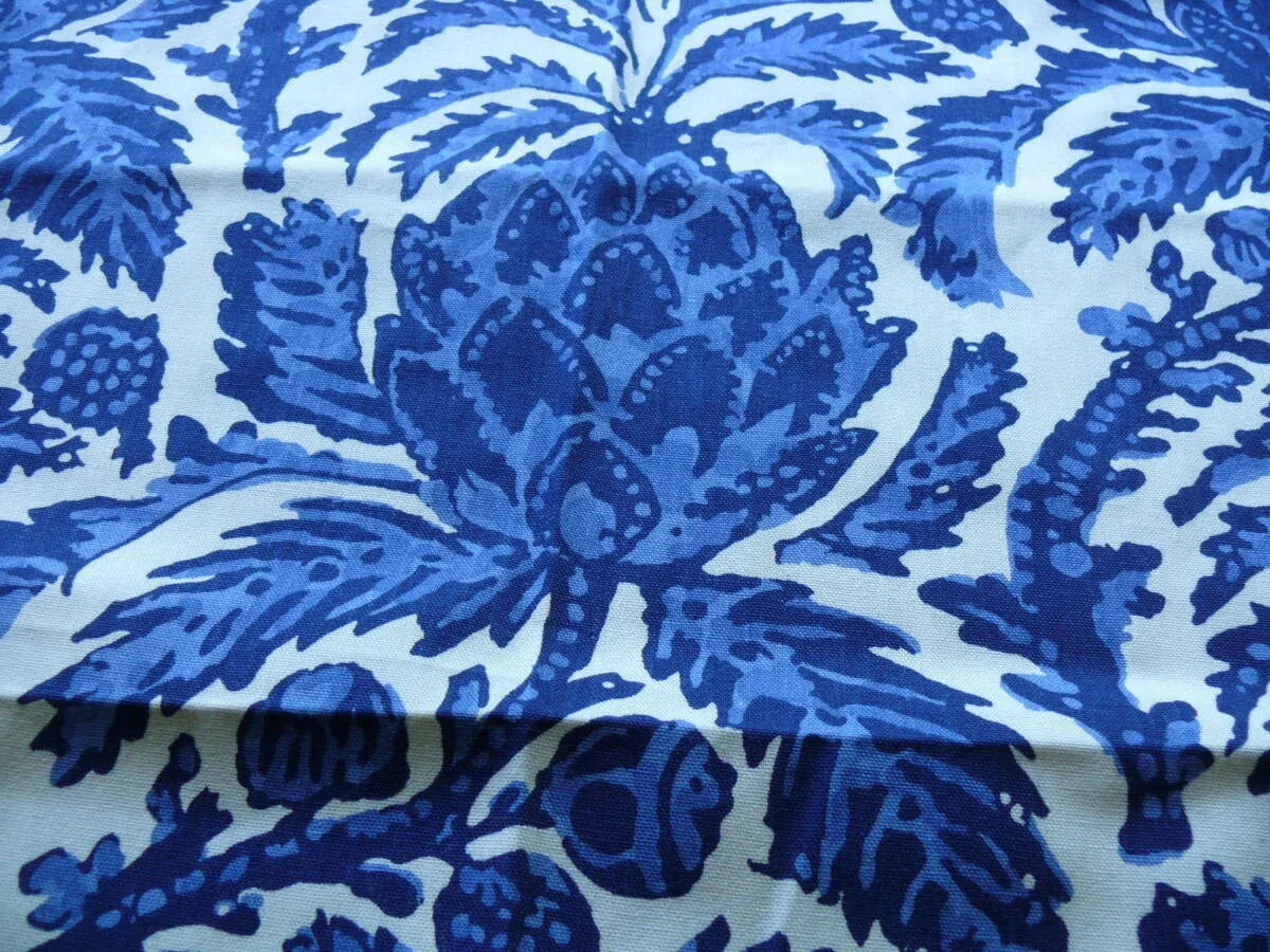 BRUNSCHWIG & FILS BROMELIA JACOBEAN TOILE NAVY BLUE INDIGO BTY
