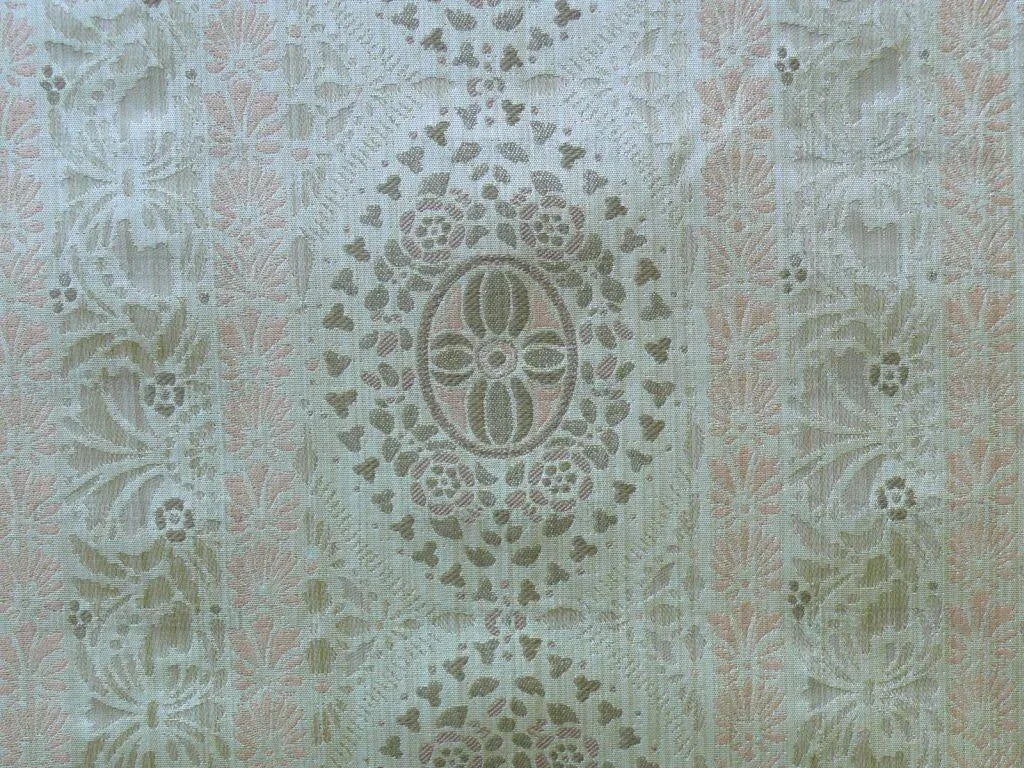 By Yard Fabricut Medallion 100% Silk Stripe In Petal Pink Silvery White Cream Green Gold Strie