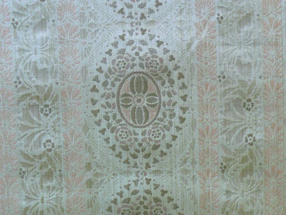 By Yard Fabricut Medallion 100% Silk Stripe In Petal Pink Silvery White Cream Green Gold Strie