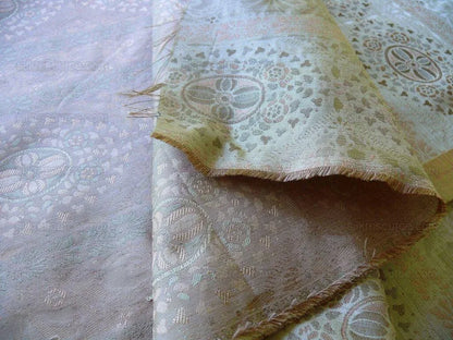 By Yard Fabricut Medallion 100% Silk Stripe In Petal Pink Silvery White Cream Green Gold Strie
