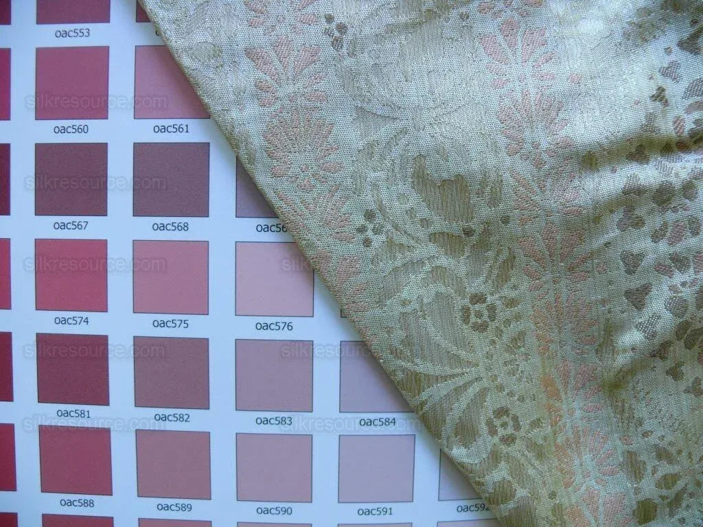 By Yard Fabricut Medallion 100% Silk Stripe In Petal Pink Silvery White Cream Green Gold Strie