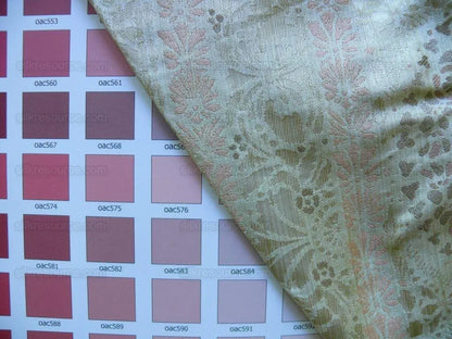By Yard Fabricut Medallion 100% Silk Stripe In Petal Pink Silvery White Cream Green Gold Strie