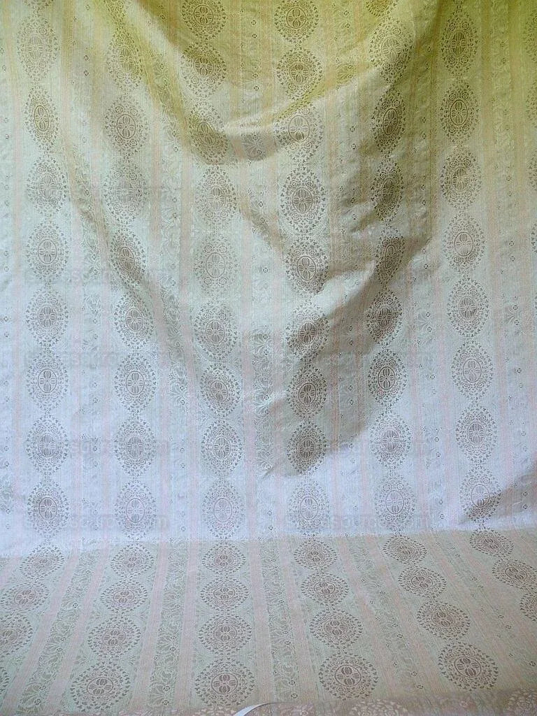 By Yard Fabricut Medallion 100% Silk Stripe In Petal Pink Silvery White Cream Green Gold Strie