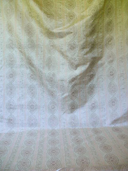 By Yard Fabricut Medallion 100% Silk Stripe In Petal Pink Silvery White Cream Green Gold Strie