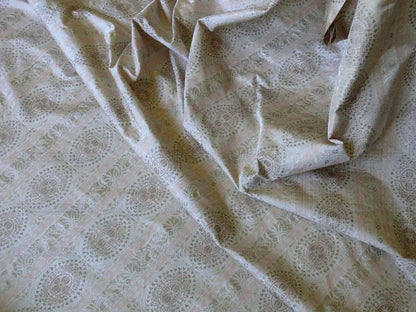 By Yard Fabricut Medallion 100% Silk Stripe In Petal Pink Silvery White Cream Green Gold Strie