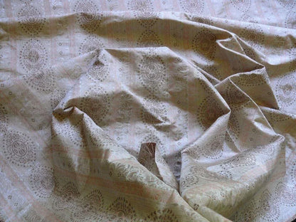 By Yard Fabricut Medallion 100% Silk Stripe In Petal Pink Silvery White Cream Green Gold Strie