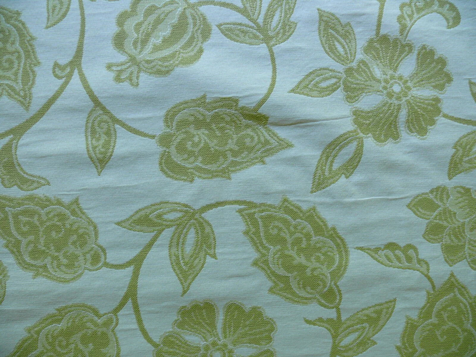 HI END FENNEL GREEN JACOBEAN LOTUS FLOWER LINEN BLEND HEAVY BTY