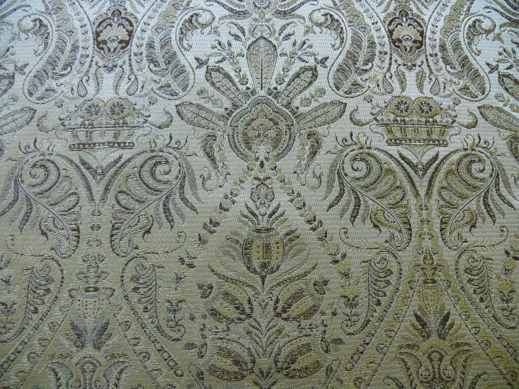 FABRICUT FEDERO 100% SILK LAMPAS REN MEDALLION/ARTICHOKE- GOLD