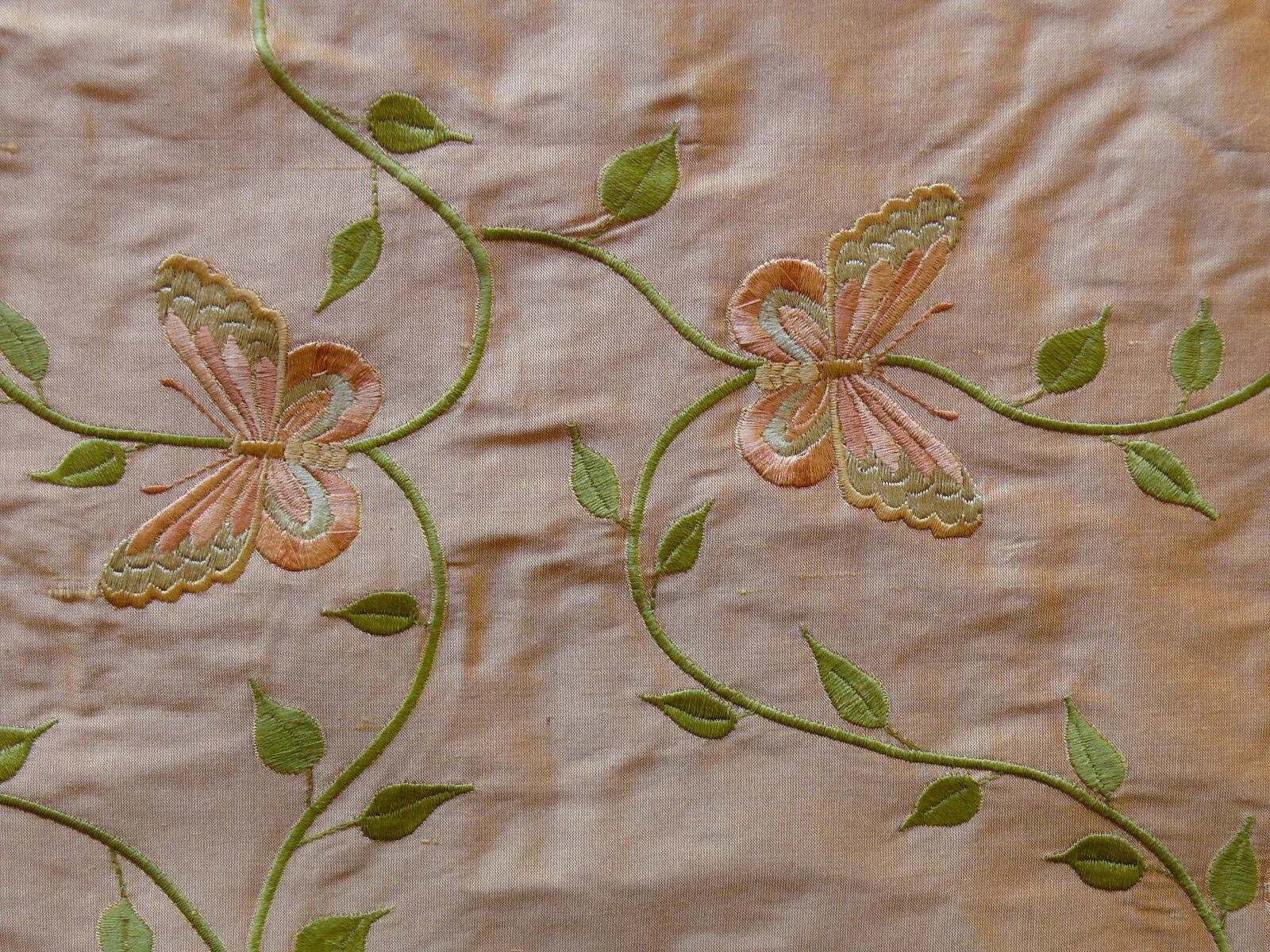 FABRICUT 100% SILK BUTTERFLY TRELLIS COPPER BRONZE & PEACH 1.1Y