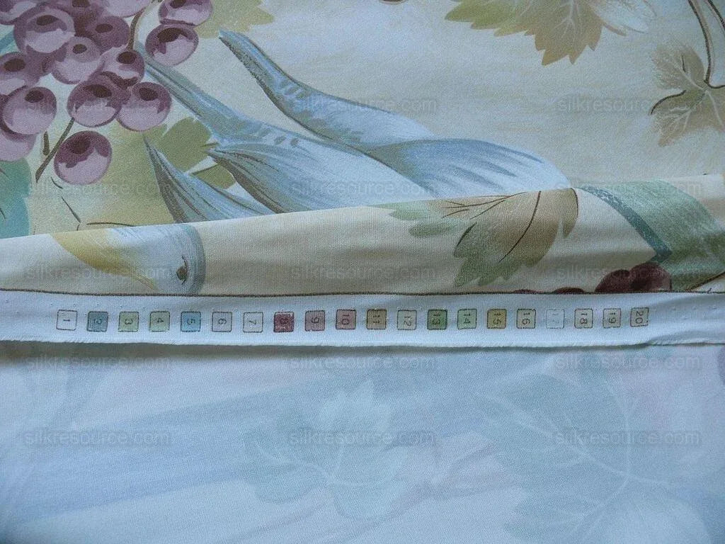 Brunschwig &amp; Fils Affresco Airone Grape Crane Bird Leaves Green Violet On Yellow Viticulture Lattice