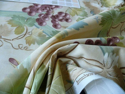 Brunschwig &amp; Fils Affresco Airone Grape Crane Bird Leaves Green Violet On Yellow Viticulture Lattice