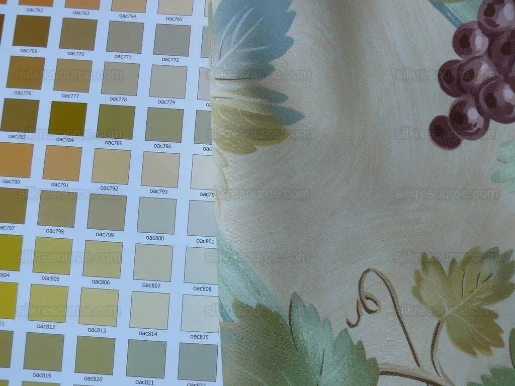 Brunschwig &amp; Fils Affresco Airone Grape Crane Bird Leaves Green Violet On Yellow Viticulture Lattice