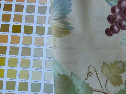 Brunschwig &amp; Fils Affresco Airone Grape Crane Bird Leaves Green Violet On Yellow Viticulture Lattice